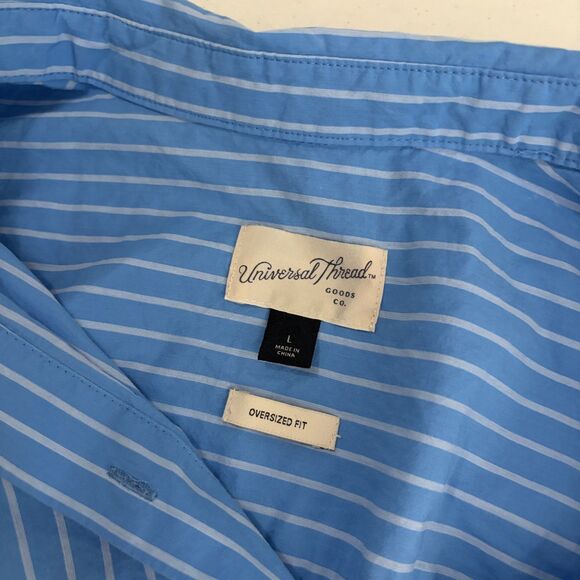 Universal Thread Blouse Women's Large Oversized Button Up Striped Blue Shirt - Picture 8 of 10